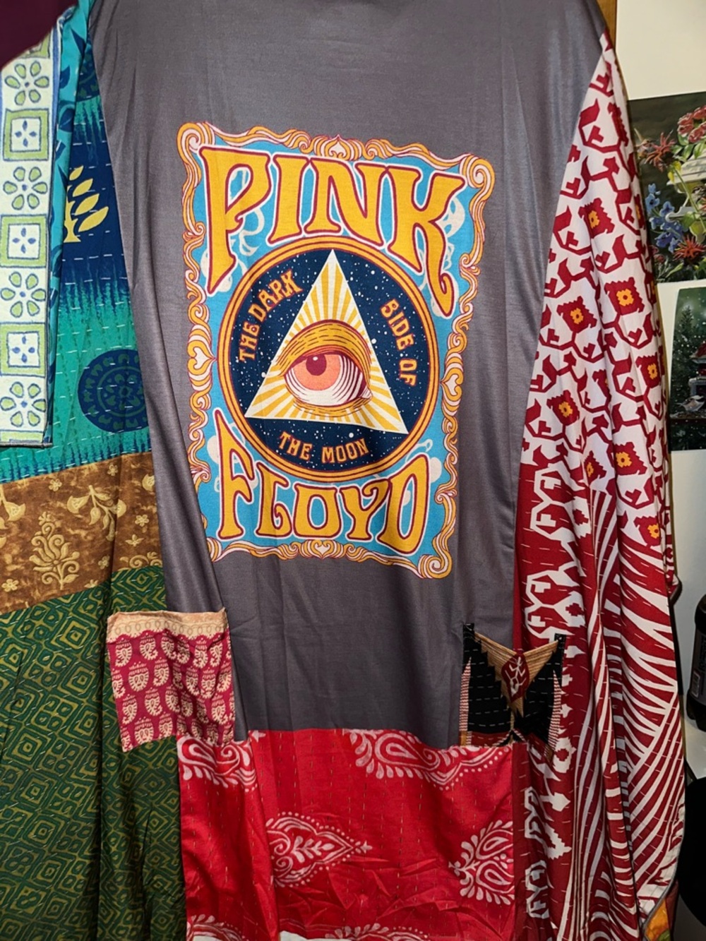 Pink Floyd Graphic Tee dress Gray with patchwork Print sides
